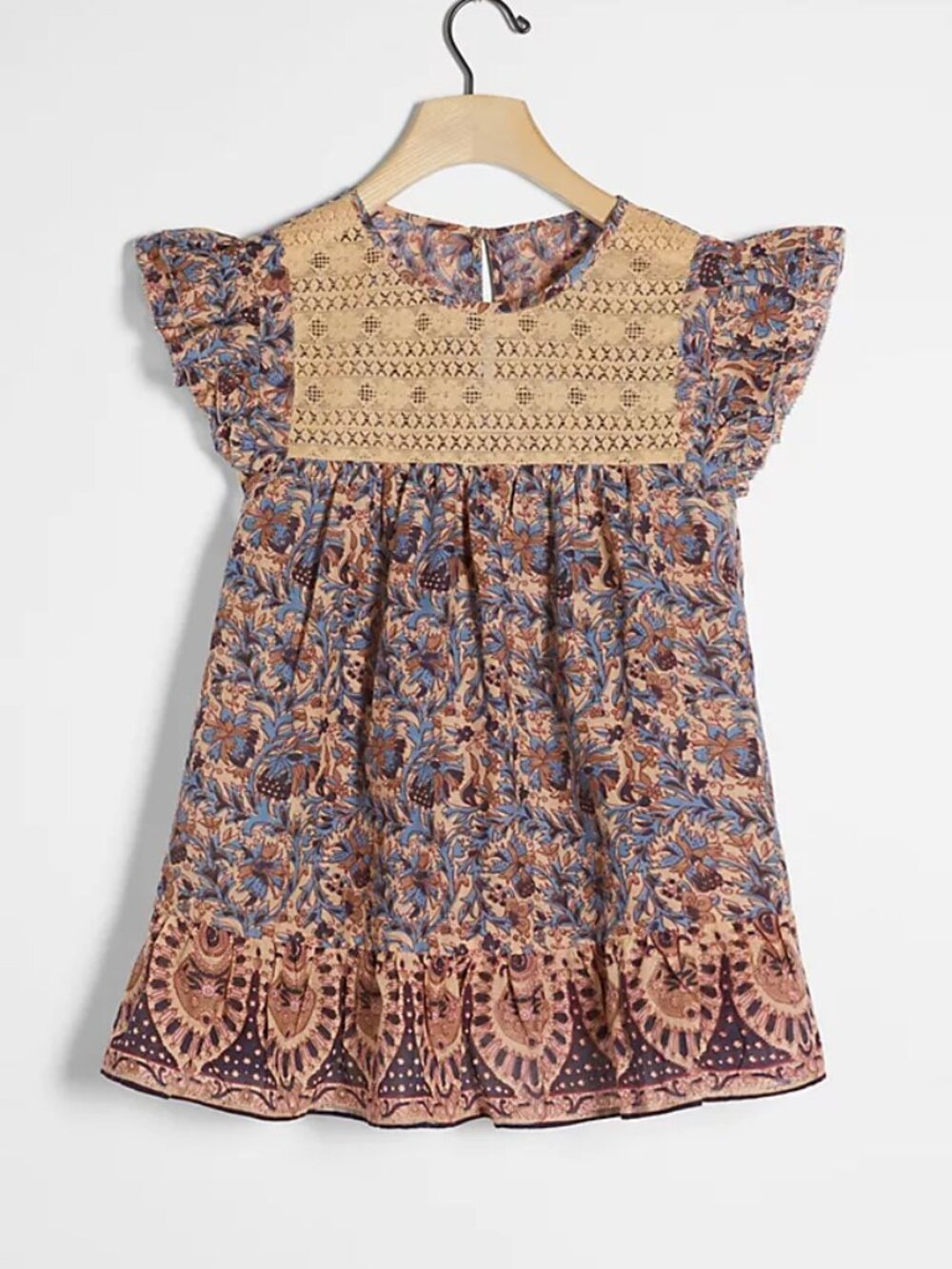 Othilia Anthropologie Floral Boho Blouse Size 8 NWT Lace Trim Blue Beige Top